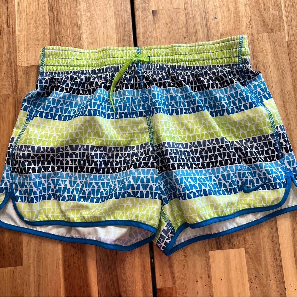 Nike Women’s FitDry Running Shorts Striped Blue Green XS